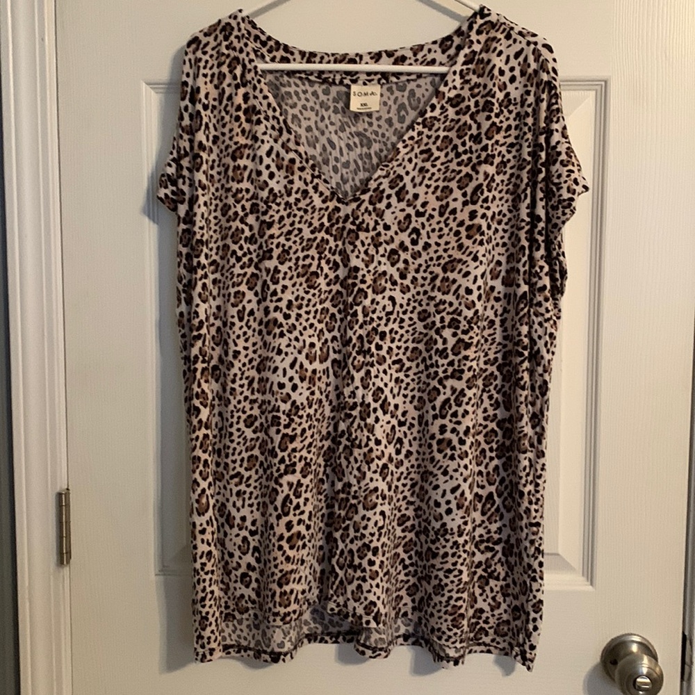 Soma Cool Nights Leopard V-neck short sleeve pajama top XXL